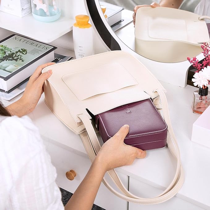 KCY Travel Jewelry Organizer Box for Women Girls, Small Travel Jewelry Case, PU Leather Portable Jewellery Storage Boxes Display Holder for Ring Earrings Necklace Bracelet Bangle, Gifts, Purple