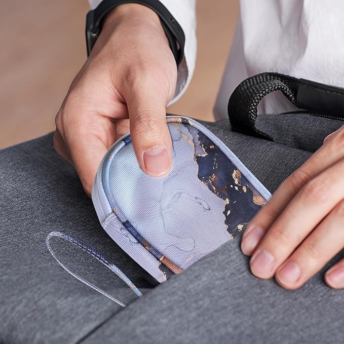 Electronics Organizer Travel Case, Cable Organizer Travel Essentials Tech Pouch,Suitable for Charger, Cable, Phone,Flash Drive,Gray Marble