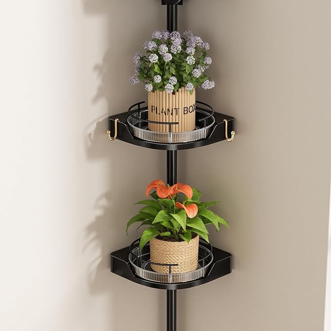 360° Rotating Shower Caddy Tension Pole, 3 Tiers Corner Shower Organizer for Bathroom Shelf Bathtub, Adjustable Standing Shower Rack Bathroom Accessories, Easily Assemble, 34-124 Inch Height, Black