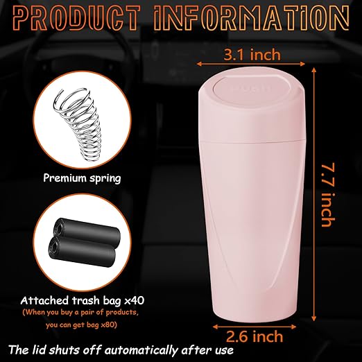 Car Trash Can with Lid-2Pack, Leakproof Garbage Can with 80 Attached Trash Bags, Mini Essential Car Accessories for Interior for Car, Home, Office(Sakura Pink)