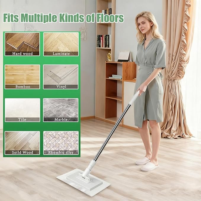 Snap Grip Mini Mop, Cloth Changing Mini Mop for Dry & Wet Disposable Pads, Lazy mopa Automatic gripping with Sweeping & Mopping, Long Handle Disposable Dust Mop for Hardwood, Tile (Plain White)