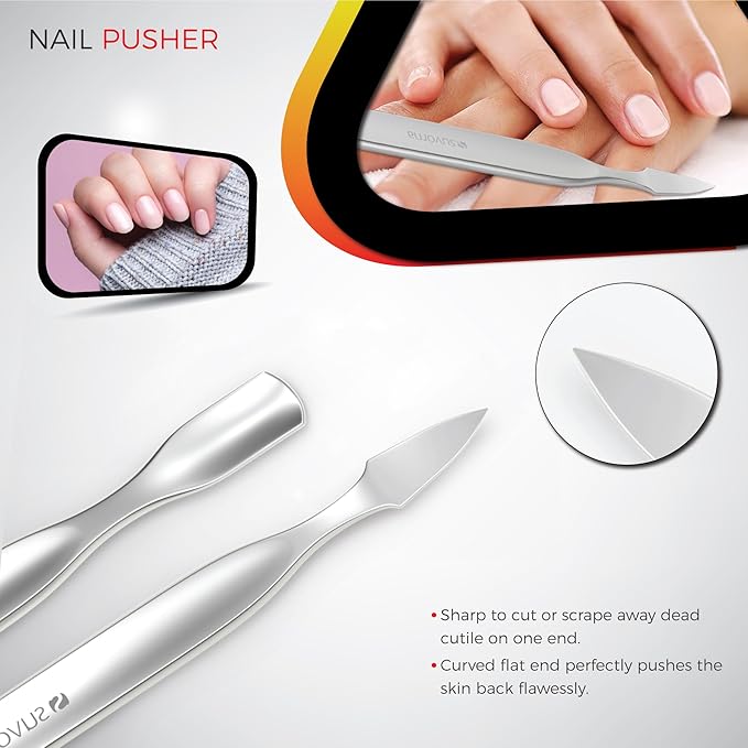 Suvorna Manicure Kit for Women with Nail Clippers, Nail Scissors, Cuticle Pusher, Nail File & Tweezer - Made with Stainless Steel - Professional Nail kit for Adults, Seniors, Women, and Men. (5 Pcs)