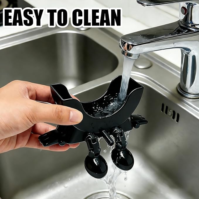 Cute Hanging Sponge Holder with Drainage, 3D Printed Kitchen Funny Sponge Stand for Sink, with Non-Slip Pads, Suitable for Scrub Daddy Holder, Keeps Your Sponge Dry Smiling (Black)