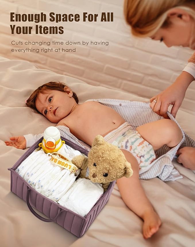 SWEET DOLPHIN 2-Pack Baby Diaper Caddy Organizers, Stylish Storage Baskets for Newborn Essentials, Diaper Station & Car Travel, Value Bundle for Baby Shower Gifts & Registry Must-Haves - Tan