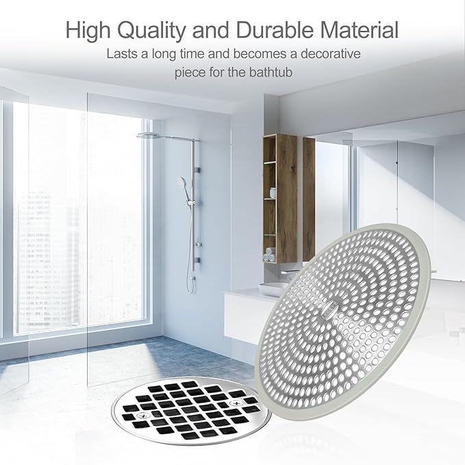 LEKEYE Shower Drain Hair Catcher | Strainer | Shower Stall Drain Cover | Bathroom Drain Protector Stainless Steel and Silicone (Light Gray)