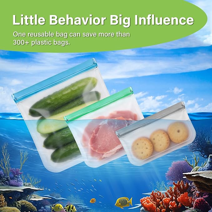 20Pack Extra Thick Silicone Gallon Freezer Bags, Reusable Sandwich & Storage Bags - Eco-Friendly Reusable Zip Lock Bags, Freezer Storage Bags, Safe for Cooking, Dishwasher & Organization