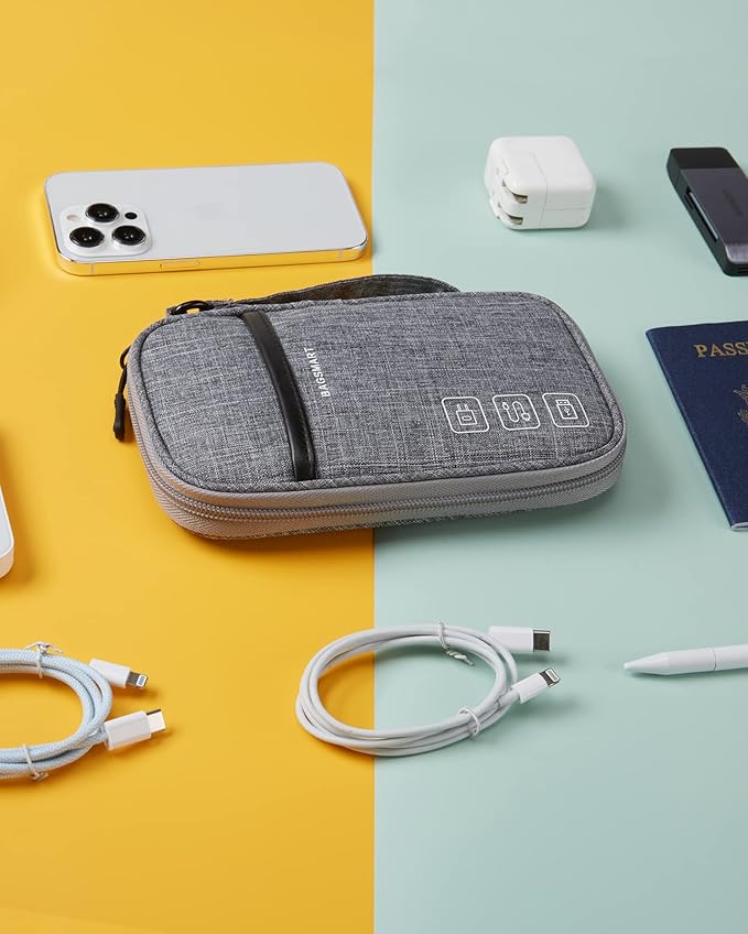 BAGSMART Cord Organizer Travel Cable Organizer Bag Tech Electronic Organizer Travel Case, Travel Essentials for Charger, Cable, Phone, Flash drive, Single Layer - Grey