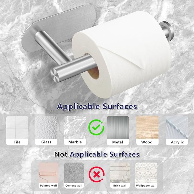 Toilet Paper Holder, Stainless Steel & No Drilling Toilet Paper Holder Wall Mount, Waterproof Self Adhesive Toilet Paper Holders for Bathroom, Kitchen, Washroom(Sliver)