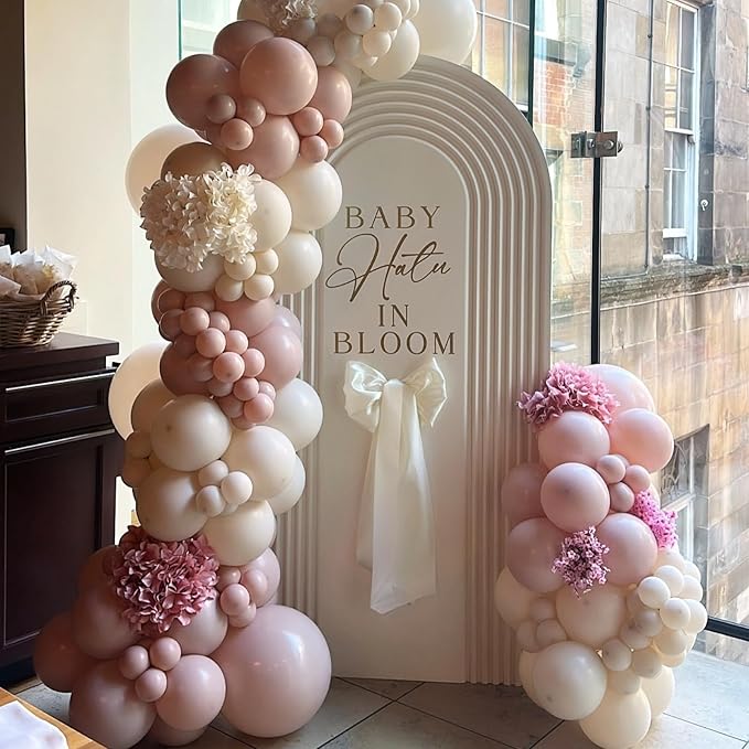 Pink and White Balloons, 12 Inch Double Stuffed Pearl Dusty Blush Baby Light Pink Cream Clear Latex Balloons for Girls Women Boho Bachelorette Wedding Princess Baby Shower Birthday Party Decorations