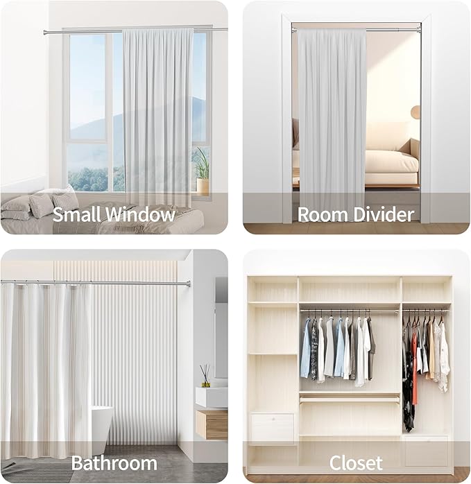 Mcrbeay Shower Curtain Rod, 1" Diameter Heavy Duty Tension Shower Rod, Non Slip Adjustable 28-46 inch No Drilling Shower Curtain Rods Spring Tension For Bathroom, Shower Stall, No Rust, Silver