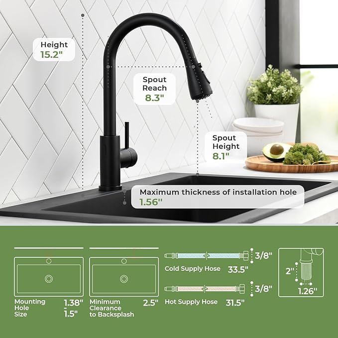 Touchless Kitchen Sink Faucet, VFAUOSIT Black Kitchen Faucet with Pull Down Sprayer Stainless Steel Motion Sensor Smart Hands-Free, Matte Black Single Hole Faucet for Bar Laundry RV Bathroom Sink