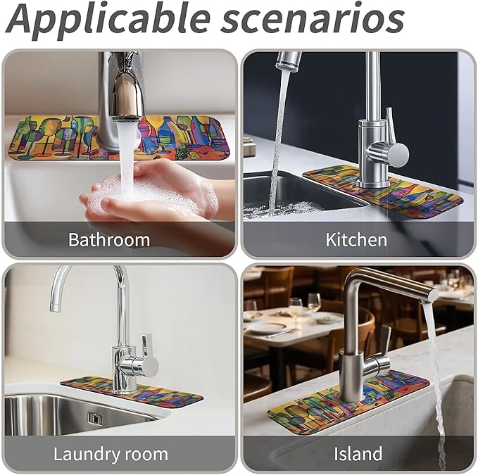 Kitchen Sink Splash Guard, Colored glass bottles Faucet Mat Sink Gadgets - Super Absorbent Fast Drying Mat Drip Catcher for Kitchen, Bathroom, Sink Mat, Dish Drying Mat, Bathroom (15" X 5.5")