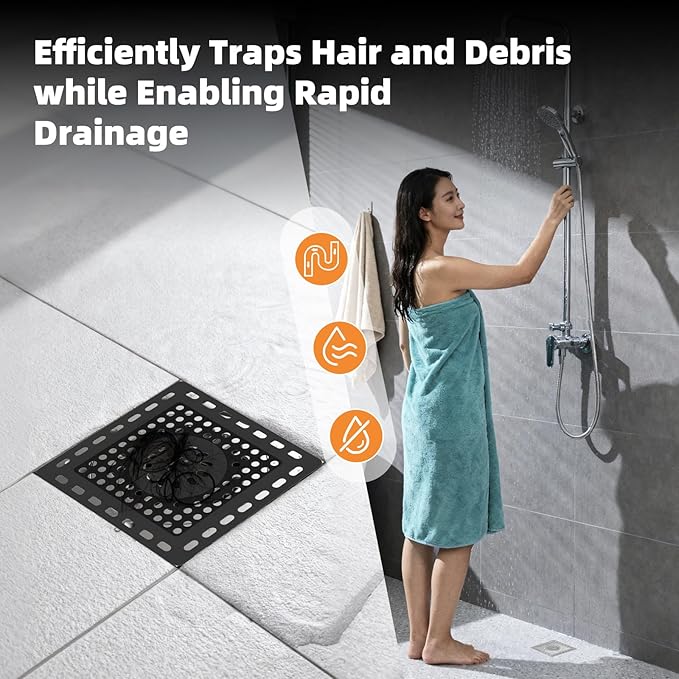 Hibbent 2 Pack Shower Drain Hair Catcher, Shower Drain Cover for Bathroom Floor 4" Drain, Anti-Clogging Bathtub Drain Strainer, Stainless Steel Kitchen Sink Drain Strainer with Handle, Matte Black