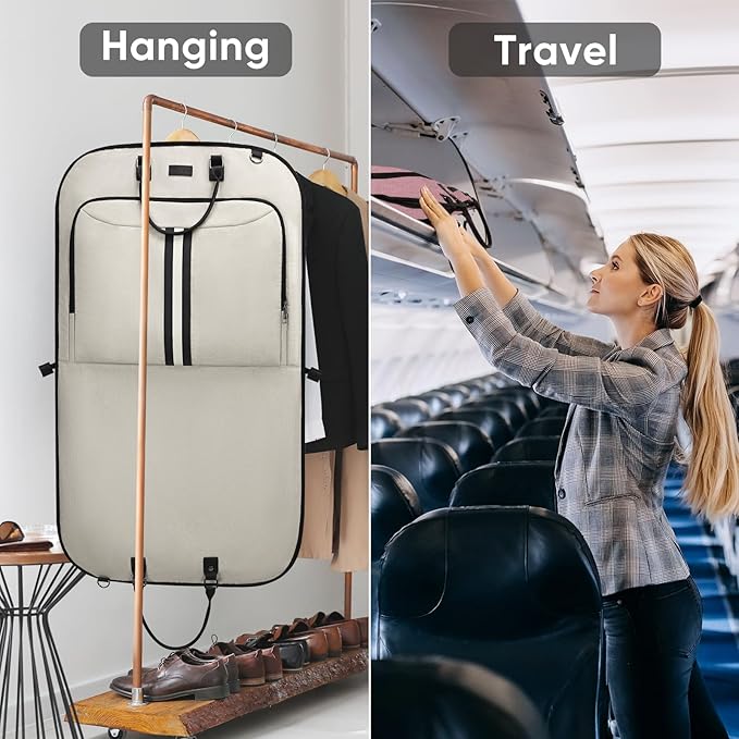 BALEINE Travel Garment Bag, Travel Suit Bag for Men, 42'' Waterproof Carry on Garment Bag for Hanging Clothes, Garment Duffel Bag for Travel Business (Beige)