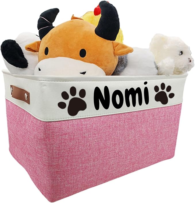 Foldable Dog Toy Bin with Handles - Personalized, Collapsible Dog Toy Box (15" L x 11" W x 9" H)