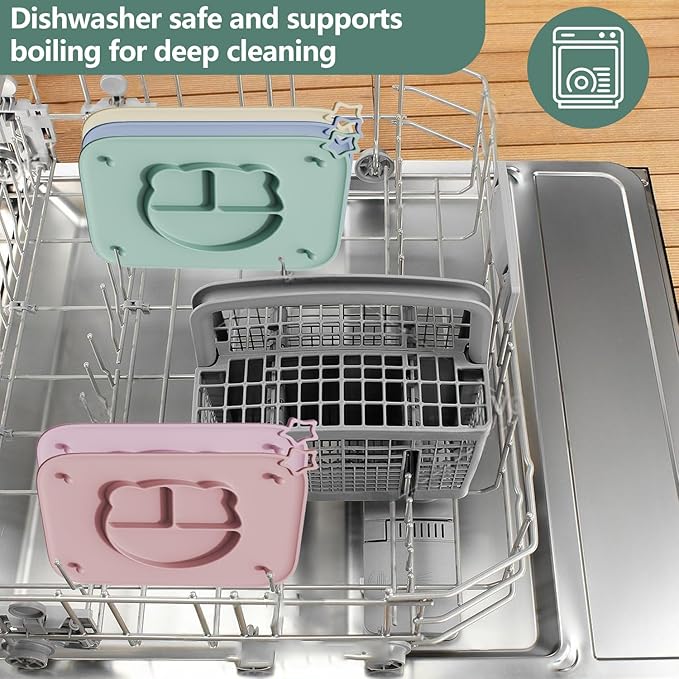 1 Pack Silicone Mat for Babies, Baby Placemat Built-in Suction Base and Equipped 4 Toy Straps & Anti-Peel Design, Activity Mat for Infants to Toddlers, Keeps Babies Essentials Off The Floor, Green