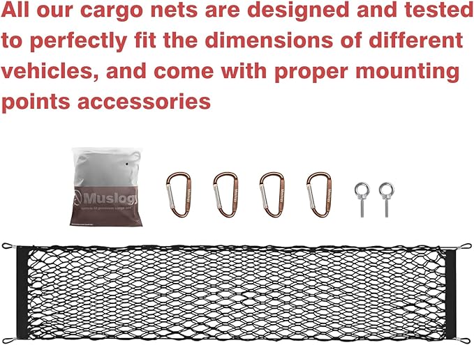 Muslogy Envelope Style Rear Trunk Mesh Cargo Net Compatible with 2025 Subaru Forester Base Premium Sport Limited Touring Accessories Stretchable Trunk Organizer Storage Luggage Net