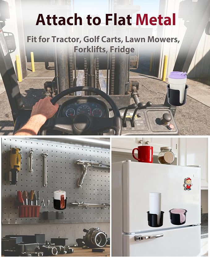 Magnetic Cup Holder, Dual Magnet Bottle Holder Fit 45oz Large Capacity, with Non-Slip Pad & Rubber-Coated Magnet Fits Metal Surfaces, Drink Holder for Tractor Mower Bus Forklift (Large)