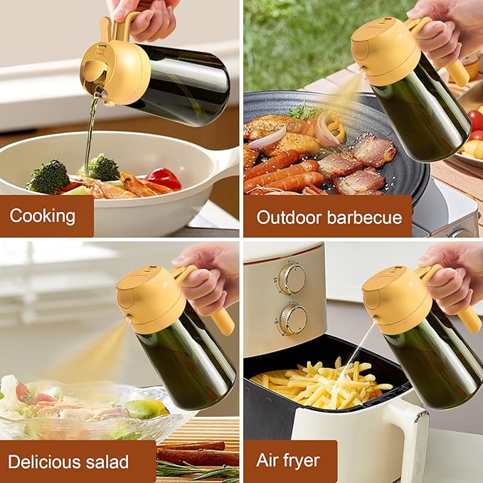 YARRAMATE 16oz/470ml Light-Blocking Dark Oil Sprayer for Cooking, 2 in 1 Olive Oil Dispenser Bottle for Kitchen, Premium Dark Green Glass Oil Bottle, Food-Grade Oil Mister for Air Fryer, BBQ (Orange)