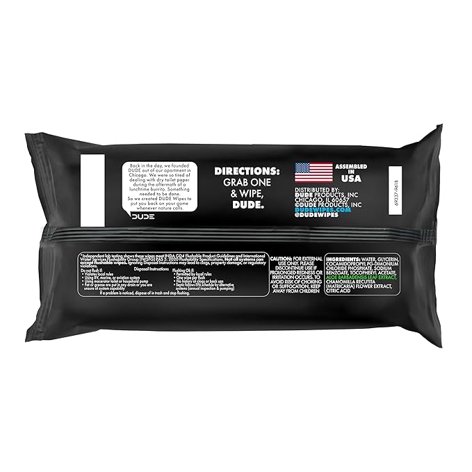DUDE Wipes Unscented Flushable Wipes - Extra-Large Adult Wet Wipes for Sensitive Skin - 1 Pack (48 Count), Travel Pack - Infused with Vitamin E and Aloe - Septic and Sewer Safe