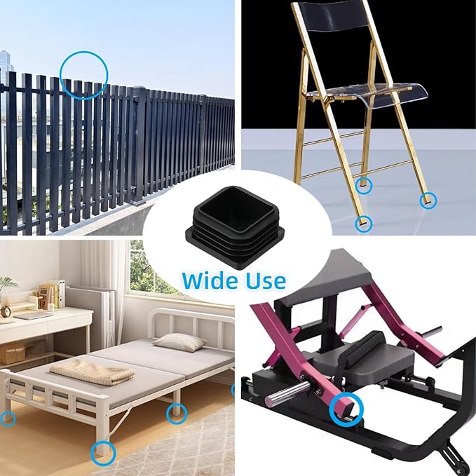1-3/16" Square Tube End Cap Plastic Plugs Chair End Caps 1.16 Inch (30mm), 1.16" X 1.16" Tubing Plugs Furniture Sliders Glides Black (Fit 1.04-1.09" Square Tube Inner Size, 24pack)