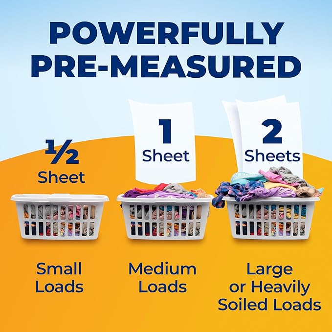 ARM & HAMMER Power Sheets Laundry Detergent, Fragrance Free, No Dyes or Perfumes, Lightweight and Travel-Friendly, 35 Count, Up to 70 Small Loads