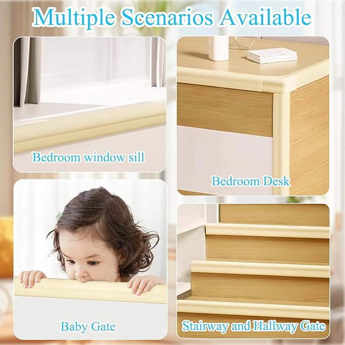Baby Proofing Edge & Corner Protectors, 1 Roll White Foam L-Shape Self-Adhesive Bumper Strip + 4 Corner Guards, Wall & Furniture Safety Bumpers for Nursery, Kitchen, Fireplace, Table, Desk