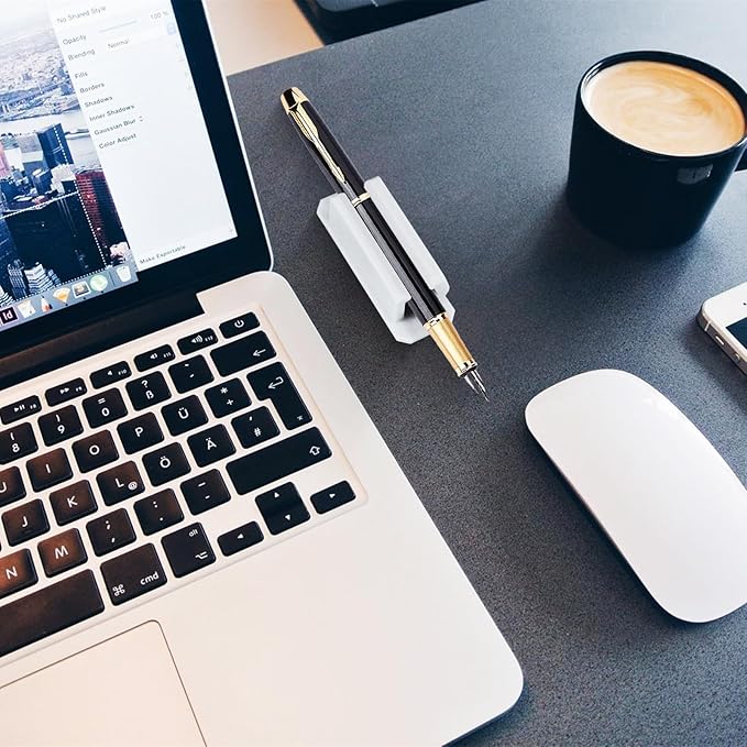 12 Pack Pen Holder for Desk, Silicone Pencil Holder with 12 Extra Adhesive Stickers, Adhesive Pen Holder & Marker Clip for Classroom Office Desk or Any Surface, Teacher Accessories Supplies (White)