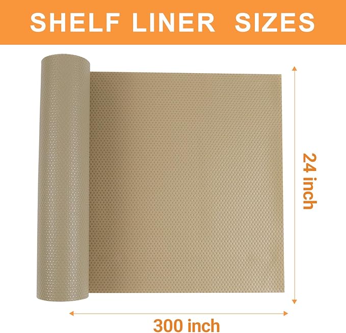24-inch Large Shelf Liner for Cabinet: Waterproof Kitchen Cabinets Liners for Under Sink - Khaki Easy to Cut Non-Adhesive Protector Drawers Liner 24" x 300 inch