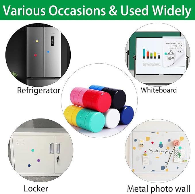 Fridge Magnet - 30 Pack 10 Colors Refrigerator Magnets, Mini Strong Magnets for Whiteboard, Locker & Map- Colorful Round Cute Small Magnets for Kitchen, Office, Classroom, School (Assorted)