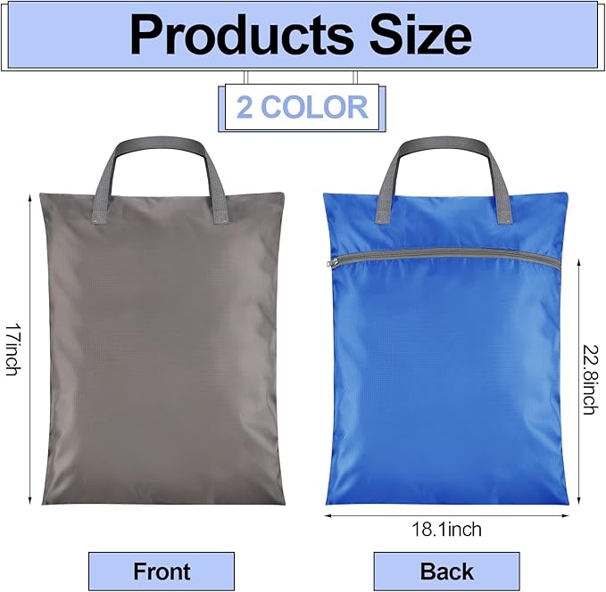 2 Pcs Travel Laundry Bags Waterproof with Handle Dirty Clothes Bag for Traveling Hanging Laundry Hamper with Two Zippered Pockets Washable Reusable for Sports Home Travel College Dorm (Blue, Gray)