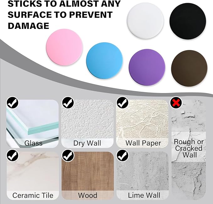 1.6" Wall Door Handle Stopper, 12PCS Light Blue Self Adhesive Wall Protector Rubber Door Bumpers, Solution for Stopping Damage from Doors Knobs, Shock Absorbent and Noise Reduction