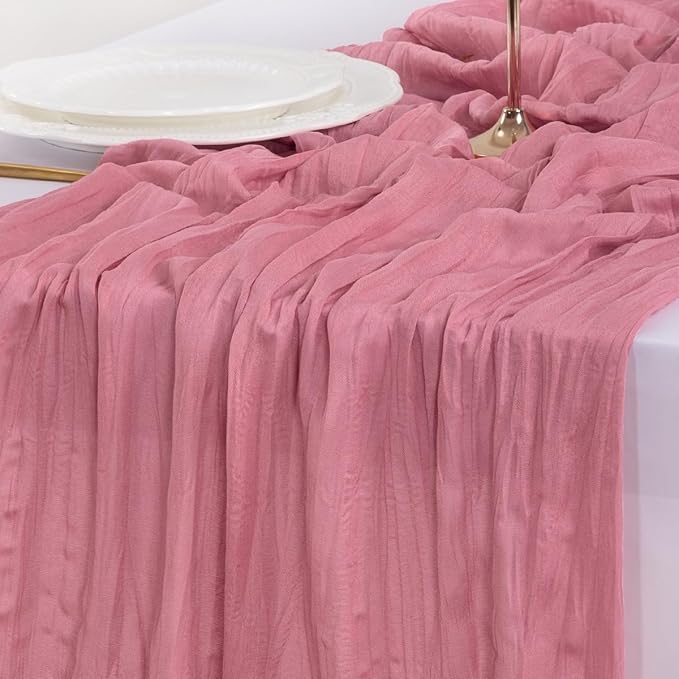 Socomi 10pcs Mauve Cheesecloth Table Runner Boho Rustic Gauze 120 inch 10FT Cheese Cloth Sheer Runner for Wedding Party Baby Shower Birthday Home Decor Holiday Decorations