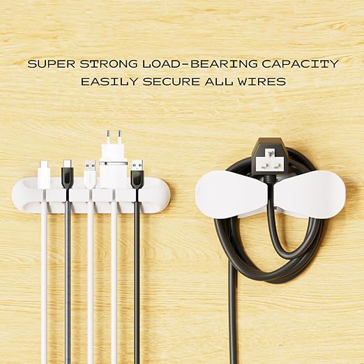 USB Cable Organizer Clips Cord Holder,10 Packs (3-5-7-Slots) White Self Adhesive Desk Cord Cable Management