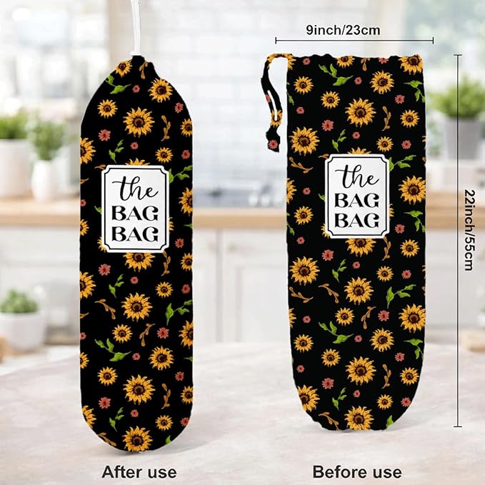 The Bag Bag Grocery Bags Holder, Sunflower Plastic Bags Holder for Kitchen Essentials, Reusable Hanging Plastic Sack Dispenser, Kitchen Gifts For Women Family Friends Grandma Mom