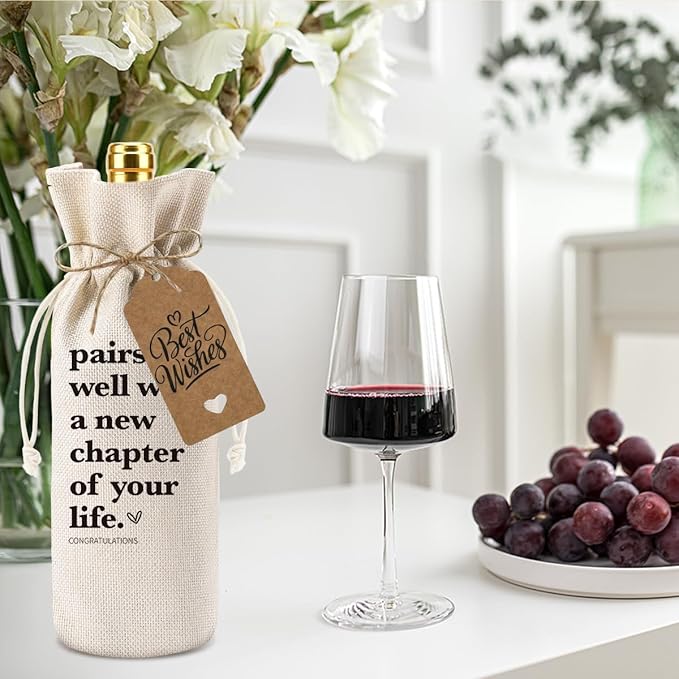 2Pc Funny New Chapter Wine Bag New Beginnings Gifts for Women Men Farewell Gifts for Friends Going Away Gifts for Coworkers Women Men Moving Away Gifts for Friends New Teacher Gifts