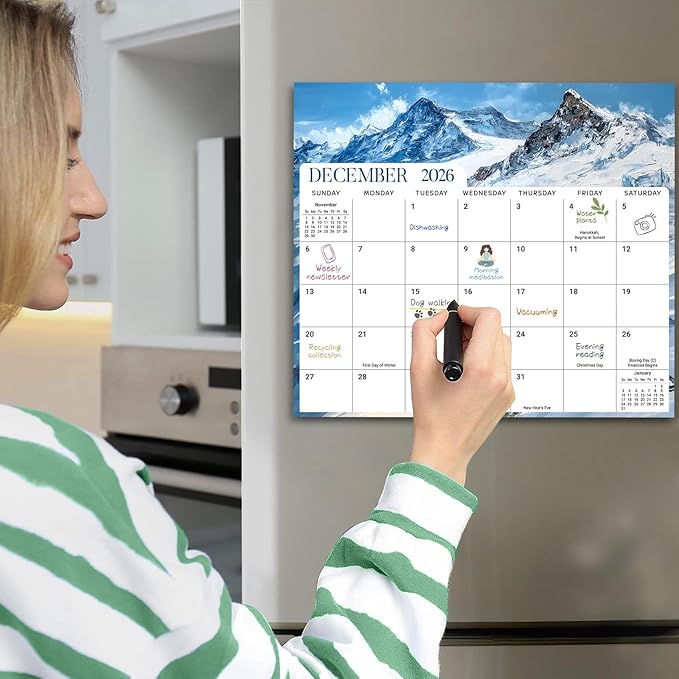 Aesthetic 2026-2027 Magnetic Calendar for Refrigerator, 21-Month Fridge Calendar Magnet from April 2026 to December 2027, Easy Organizing, Global Attractions