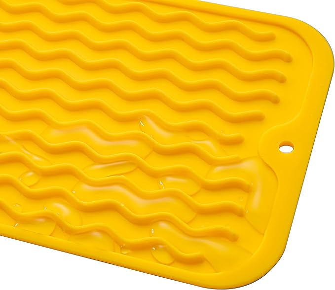 MicoYang Silicone Dish Drying Mat for Multiple Usage,Easy clean,Eco-friendly,Heat-resistant Silicone Mat for Kitchen Counter,Sink,Bar,Bottle,or Cup Yellow M 17 inches x 6 inches