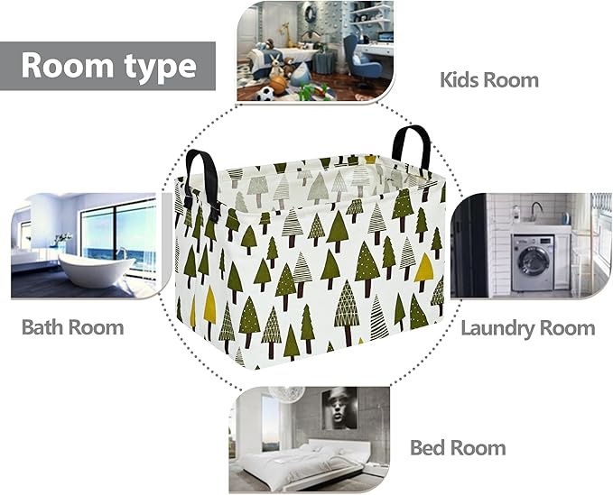 Rec Christmas Tree Print Box Hamper Storage Basket Collapsible Organizer Bin Gift Shelf Baskets for Home and Kitchen Storage