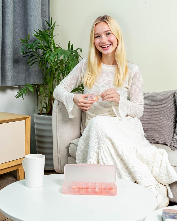 Daviky Weekly Pill Organizer 2 Times a Day, 7-Day AM PM Medicine Case, Travel-Friendly Pill Box for Fish Oils, Vitamins & Supplements