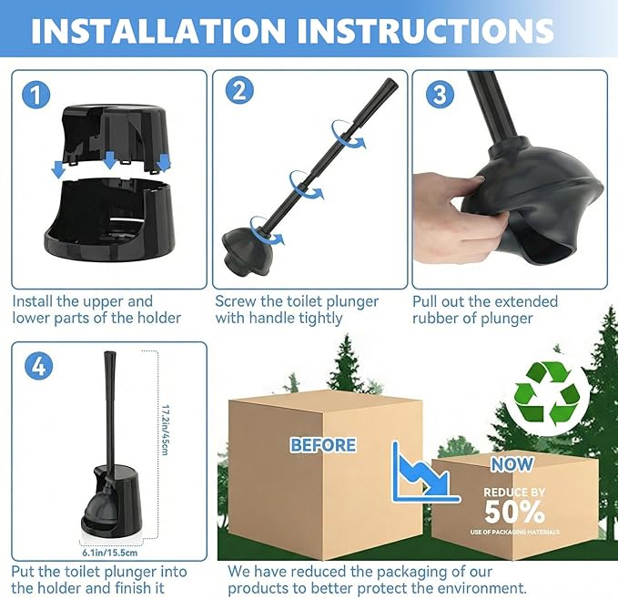 Toilet Plunger with Holder, Plungers for Bathroom Heavy Duty for 5.3-inch Toilet Drain, Toilet Plunger and Holder Combo for Bathroom Cleaning (Style 1)