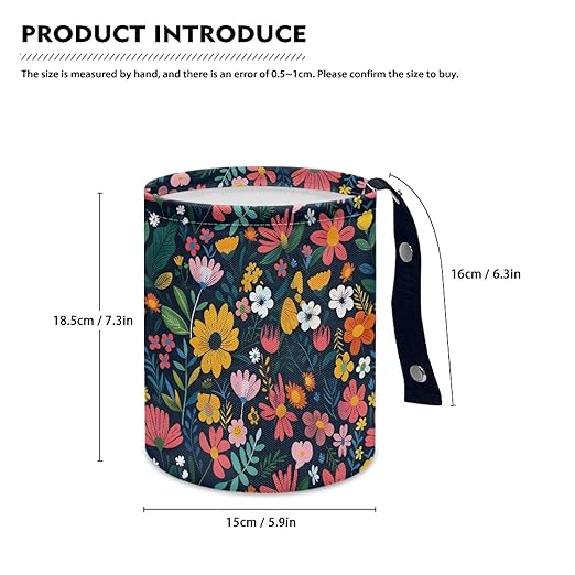Panskyllis Colorful Flowers Car Garbage Trash Can Collapsible Trash Rubbish Bin Basket Bag Portable Cup Holder Organizer with Strap Universal Storage Bag Box for Front Seat, Back Seat, Headrest