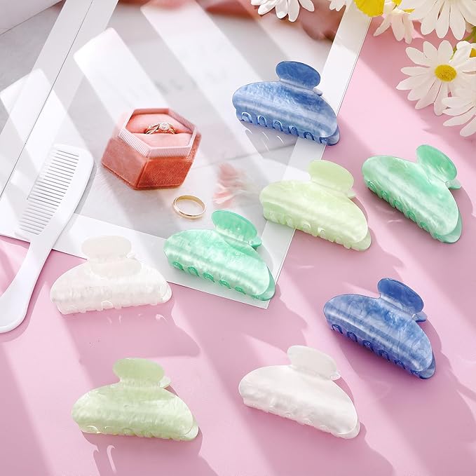 8 Pcs Large Acrylic Hair Claw Clips for Women Non-slip Strong Hold Jaw Clamps for Thick Thin Hair (French,Turquoise Color)