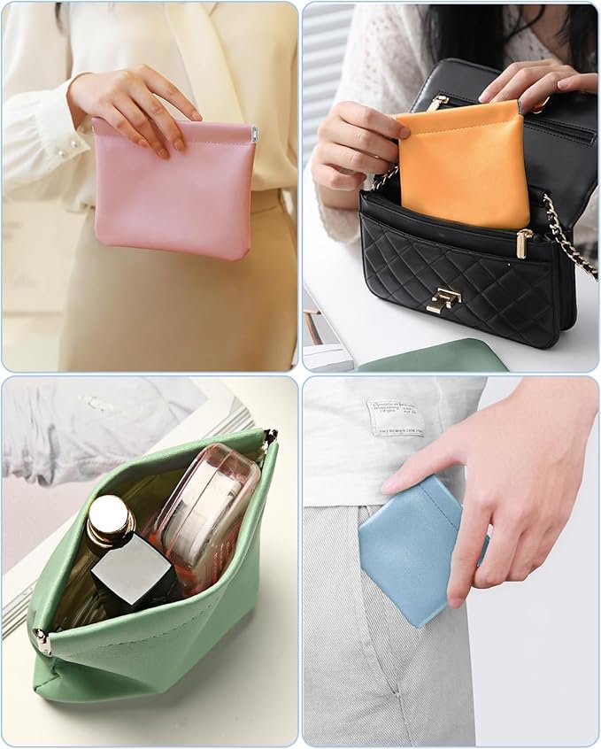 4 Pcs Small Pocket Cosmetic Bag for Purse, Mini Waterproof Lambskin Portable Makeup Bag, Pretty Cute Coin Pouches Lipstick Storage Organizer for Cosmetics Headphones Jewelry
