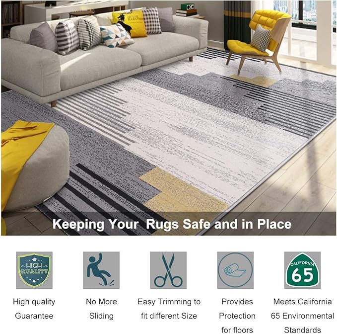 Non-Slip Rug Pad Grippers - 4x6 Ft, 1/8" Thick, (Felt + Rubber) Double Layer Area Carpet Mat Tape, Provides Protection and Cushioning for Hardwood or Tile Floors