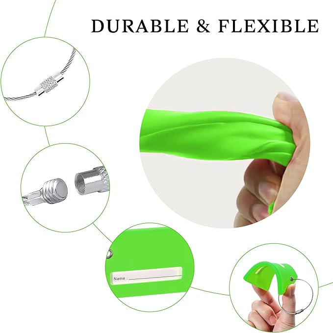 5 Pack Silicone Luggage Tag for Suitcases with Stainless Loop, TSA Approved, Privacy Protection Travel Essentials Bag Tags by Gostwo, Green