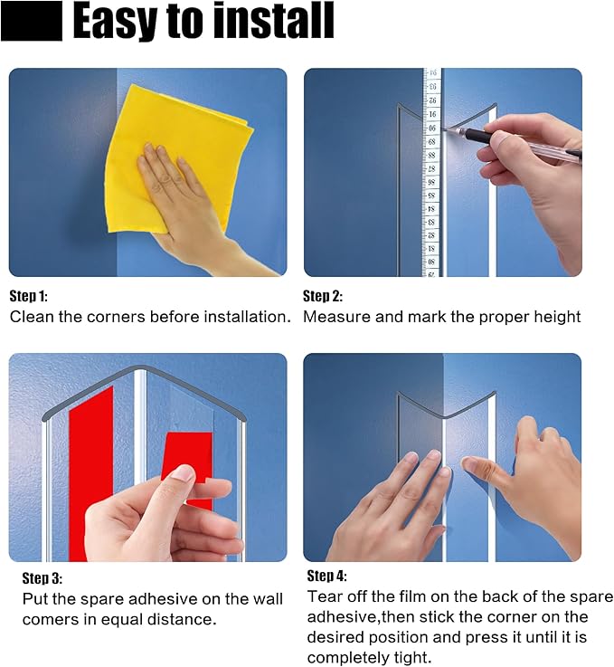 Frychee Wall Corner Protector, Walls Edge Protector, Self-Adhesive Wall Corner Guards, PVC Double Side Edge Protector, Furniture Stairs Guard (Clear, 2pcs x 47.2" L x 1.97" W)