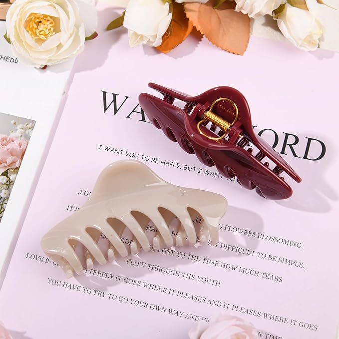 2 Pack Large Hair Claw Clips for Women Strong Hold Matte PVC Hair Clips Big Jaw Clips Non Slip Hair Accessories for Thick Hair Styling