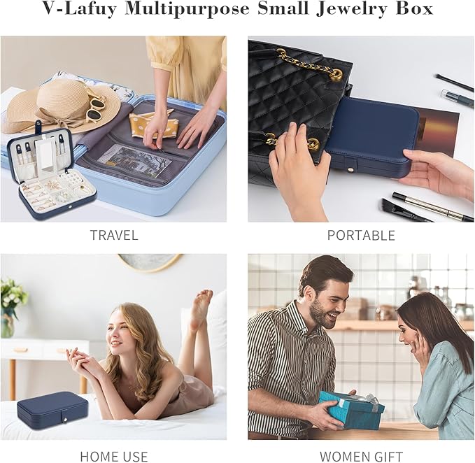 Travel Jewelry Case, Jewelry Box Small PU Leather Portable, Jewelry Travel Case for Rings Earrings Necklaces Bracelets Watch, Navy B