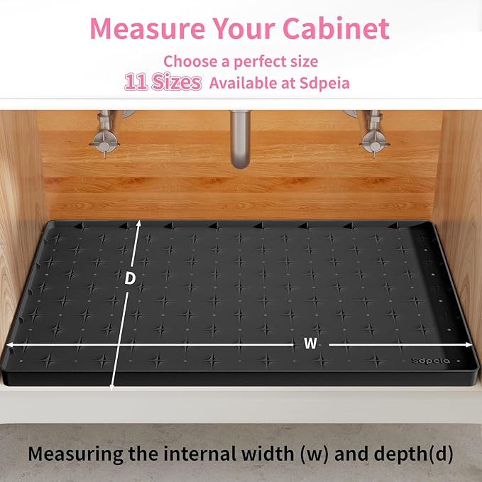 Sdpeia Under Sink Mat 22"×14" Waterproof Silicone Cabinet Liner & Sink Protector for Kitchen & Bathroom, Multi-Purpose Organizers Tray for Pets, Laundry, Cat Litter Mat, Black